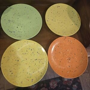 Lot of 4 Zak! Designs Lime Green, Yellow, Orange Confetti Melamine 9" Plates